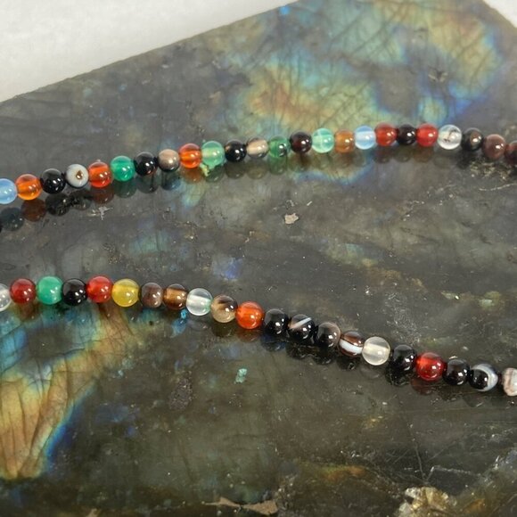 Sterling Silver 925 Multicolor Beaded Green Chrysoprase Pendant Necklace 18" - Picture 6 of 16